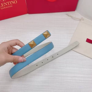Luxury Womens Belts Valentino Roman Stud Leather Belt in Blue 20MM A191PP240 AA168214