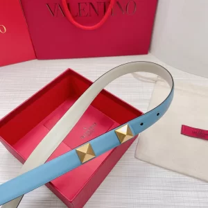 Luxury Womens Belts Valentino Roman Stud Leather Belt in Blue 20MM A191PP240 AA168214