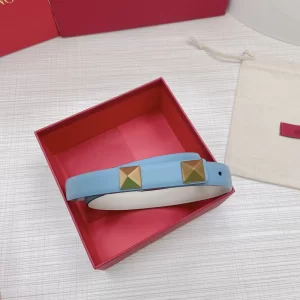 Luxury Womens Belts Valentino Roman Stud Leather Belt in Blue 20MM A191PP240 AA168214