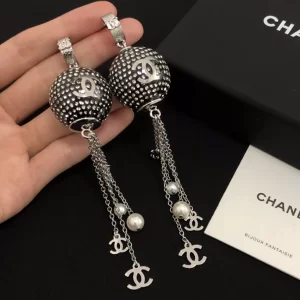Chanel Earrings CC Chain Tassel and Ball 
