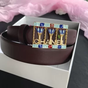 Chanel 2022 Leather Belt Burgundy 30MM 