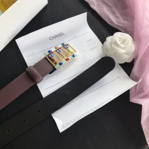 Luxury Womens Belts Chanel 2022 Leather Belt in Burgundy 30MM A191PP240 AA173545