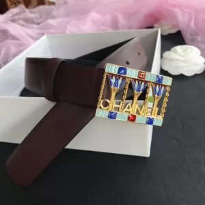 Luxury Womens Belts Chanel 2022 Leather Belt in Burgundy 30MM A191PP240 AA173545