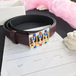 Luxury Womens Belts Chanel 2022 Leather Belt in Burgundy 30MM A191PP240 AA173545