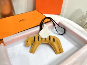 Hermes Rodeo Pegase Leather Bag Charms Tan 