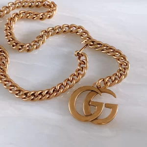 Luxury Womens Belts Gucci GG Marmont Chain Belt in Rose Gold Metal A175PP240 AA174026