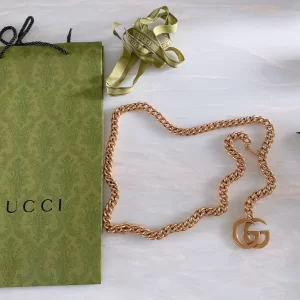 Luxury Womens Belts Gucci GG Marmont Chain Belt in Rose Gold Metal A175PP240 AA174026