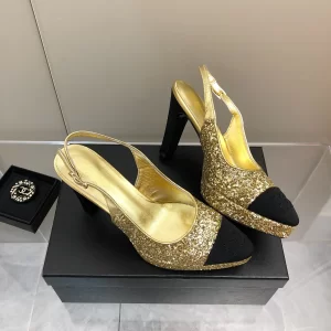 Replica Womens Shoes Chanel Sequin Slingback Pump in Gold 35 To 41 A151PP480 AA178618