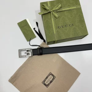 Replica Mens Belts Gucci Square G Buckle Belt in Black Leather 35MM A175PP240 AA179431