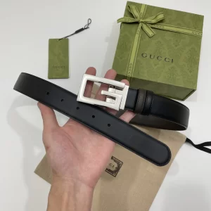 Replica Mens Belts Gucci Square G Buckle Belt in Black Leather 35MM A175PP240 AA179432