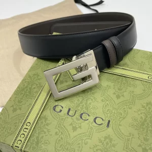 Replica Mens Belts Gucci Square G Buckle Belt in Black Leather 35MM A175PP240 AA179432