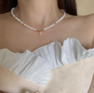 Replica Womens Jewelry Chanel VIP Gold CC Logo Pearls Necklace A62PP280 AA179291