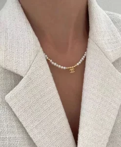 Replica Womens Jewelry Chanel VIP Gold CC Logo Pearls Necklace A62PP280 AA179291