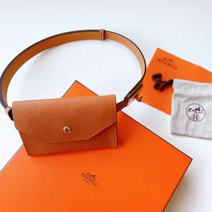 Hermes Kelly Pocket 18 Leather Belt Brown 