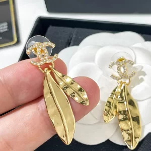 Chanel VIP Crystals CC Gold Leaf Earrings 