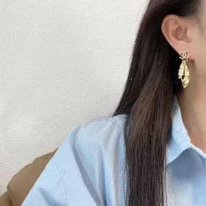 Replica Womens Jewelry Chanel VIP Crystals CC Gold Leaf Earrings A62PP180 AA180236
