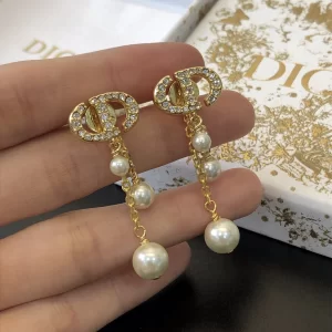 Dior Navy CD Crystals CD Pearls Earrings 