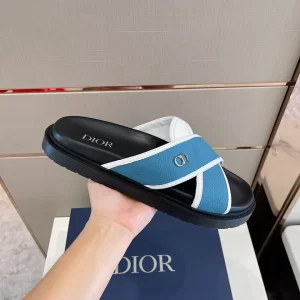 Dior Aqua Slide Sandal Blue Leather 