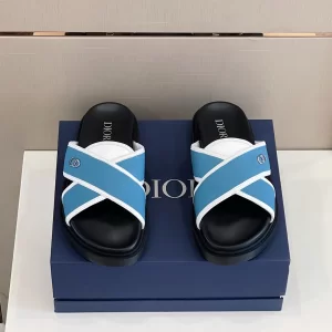 Replica Mens Shoes Dior Aqua Slide Sandal in Blue Leather 38 To 45 A151PP480 AA181938