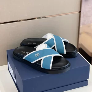 Replica Mens Shoes Dior Aqua Slide Sandal in Blue Leather 38 To 45 A151PP480 AA181938
