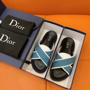 Replica Mens Shoes Dior Aqua Slide Sandal in Blue Leather 38 To 45 A151PP480 AA181938