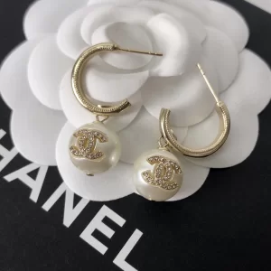 Chanel Crystals CC Pearl Earrings 