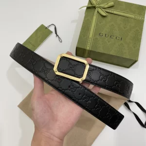 Replica Mens Belts Gucci GG Signature Leather Belt in Black 40MM A175PP240 AA182167