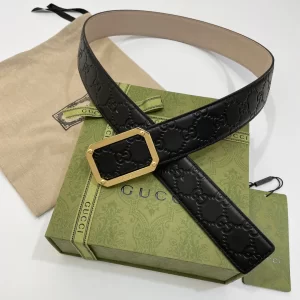 Replica Mens Belts Gucci GG Signature Leather Belt in Black 40MM A175PP240 AA182167