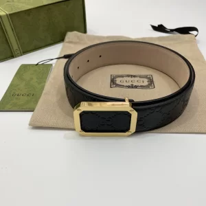 Replica Mens Belts Gucci GG Signature Leather Belt in Black 40MM A175PP240 AA182167