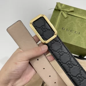 Replica Mens Belts Gucci GG Signature Leather Belt in Black 40MM A175PP240 AA182167