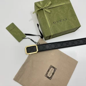 Replica Mens Belts Gucci GG Signature Leather Belt in Black 40MM A175PP240 AA182167