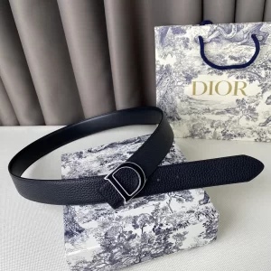 Replica Womens Belts Dior 2022 D Buckle Black Leather Belt 35MM A175PP240 AA183059