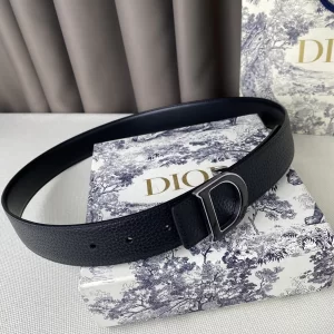 Replica Womens Belts Dior 2022 D Buckle Black Leather Belt 35MM A175PP240 AA183059