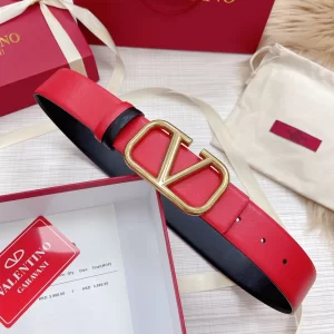 Valentino Vlogo Leather Belt Red Black 40MM 