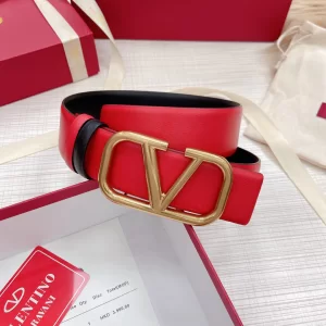 Replica Womens Belts Valentino Vlogo Leather Belt in Red Black 40MM A175PP240 AA183349