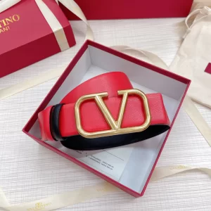 Replica Womens Belts Valentino Vlogo Leather Belt in Red Black 40MM A175PP240 AA183349