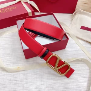 Replica Womens Belts Valentino Vlogo Leather Belt in Red Black 40MM A175PP240 AA183349