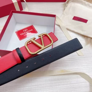 Replica Womens Belts Valentino Vlogo Leather Belt in Red Black 40MM A175PP240 AA183349