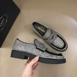 Prada Chocolate Satin Loafers Crystals 