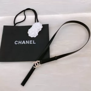 Replica Womens Belts Chanel Pearls CC Logo Black Leather Belt 20MM A175PP240 AA187089
