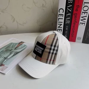Burberry White Cotton Canvas Check Baseball Hat 