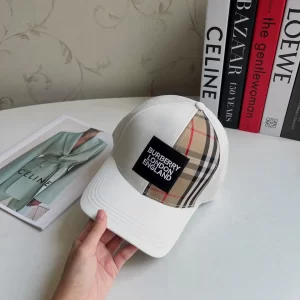 Replica Womens Hats Burberry White Cotton Canvas Check Baseball Hat A190PP180 AA188033