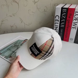 Replica Womens Hats Burberry White Cotton Canvas Check Baseball Hat A190PP180 AA188033