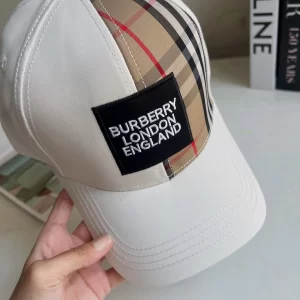Replica Womens Hats Burberry White Cotton Canvas Check Baseball Hat A190PP180 AA188033