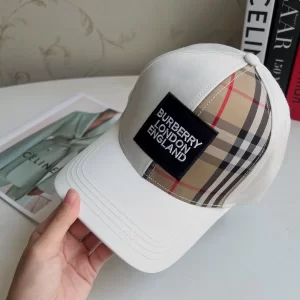 Replica Womens Hats Burberry White Cotton Canvas Check Baseball Hat A190PP180 AA188033