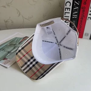 Replica Womens Hats Burberry White Cotton Canvas Check Baseball Hat A190PP180 AA188033