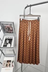 Replica Womens Clothing Gucci Mid Length Brown Pleated GG Skirt SML A228PP480 AA189703