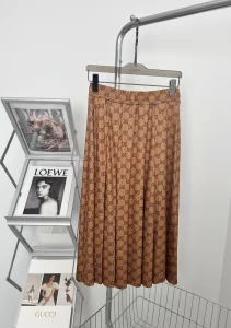 Replica Womens Clothing Gucci Mid Length Brown Pleated GG Skirt SML A228PP480 AA189703