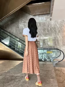 Replica Womens Clothing Gucci Mid Length Brown Pleated GG Skirt SML A228PP480 AA189703