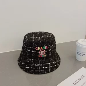 Chanel Black Tweed Bucket Cap Hat 